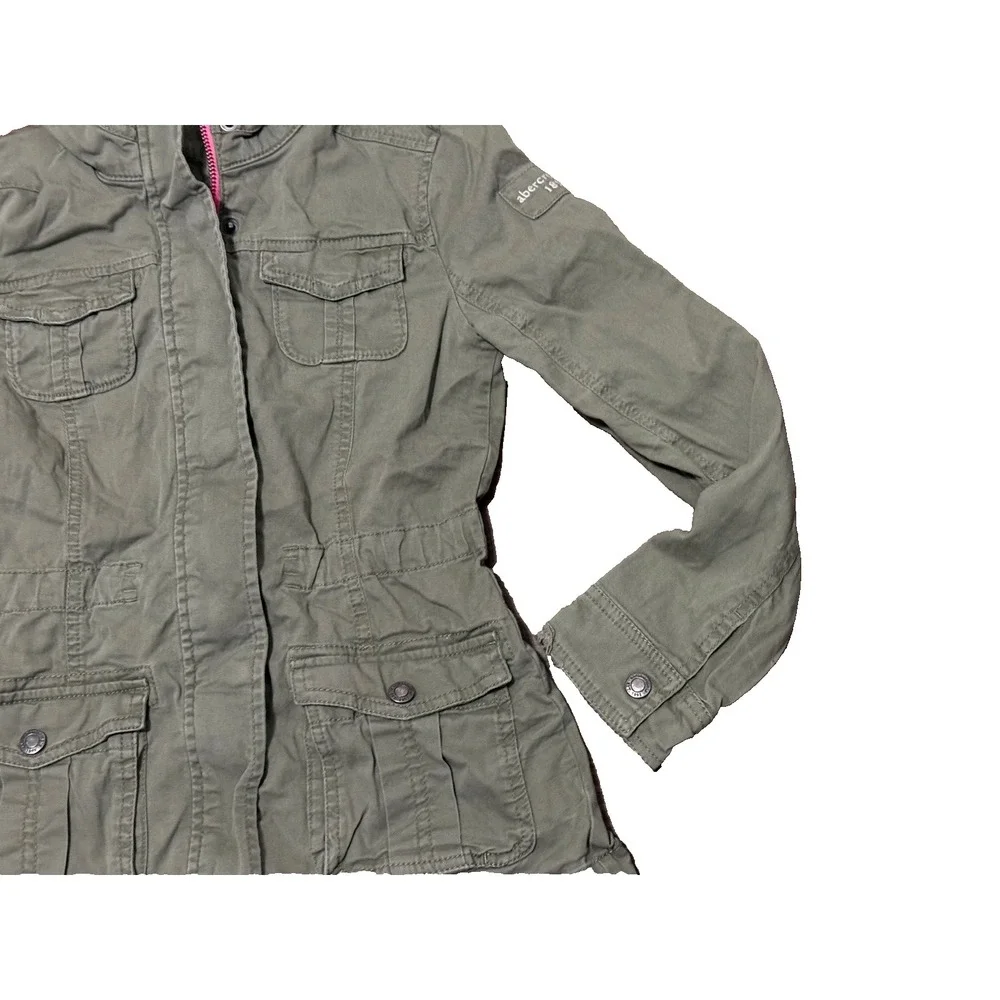 Aeropostale Girls Utility Jacket Size M Army Green Hooded‎ Zip Drawstring